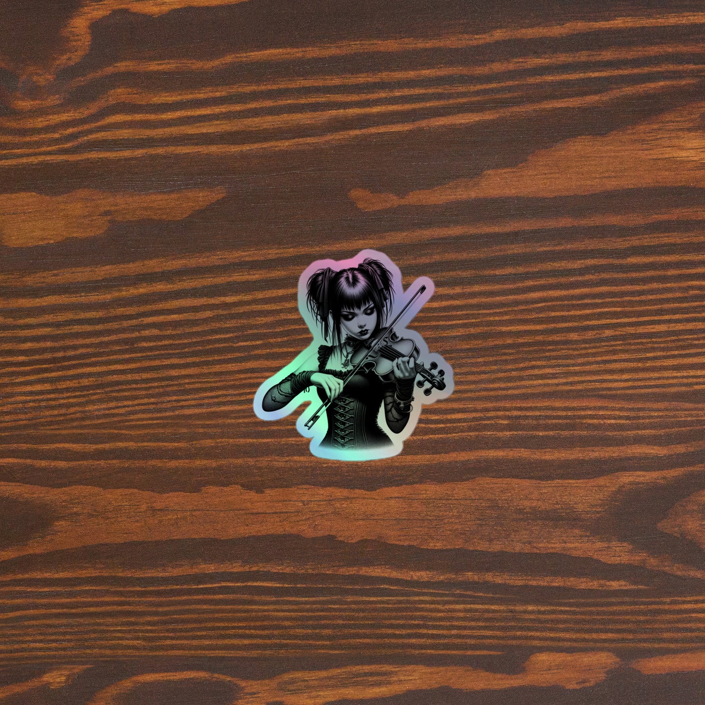 Goth Girl Playing A Violin | Goth Holographic stickers