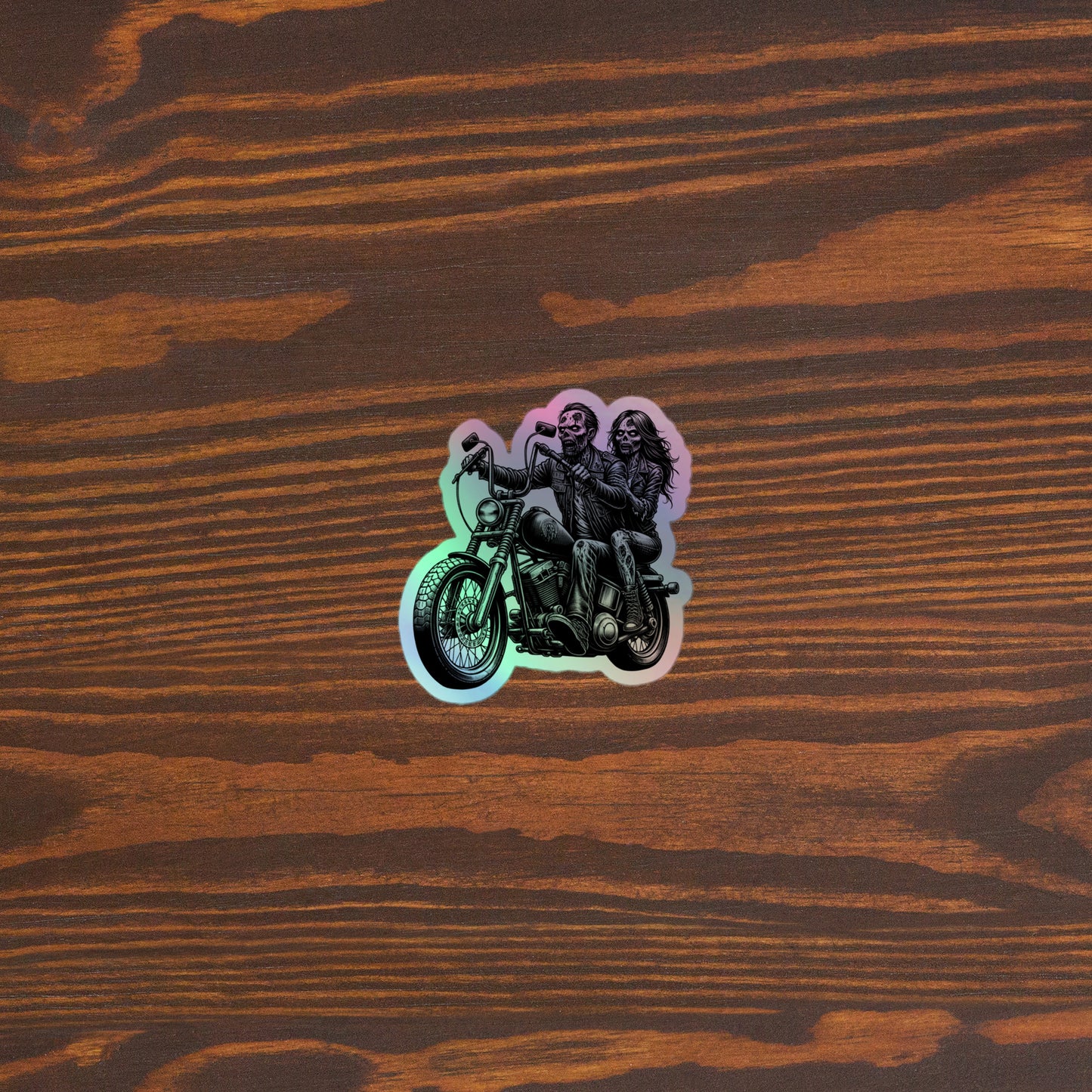 Zombie Biker Couple Holographic stickers