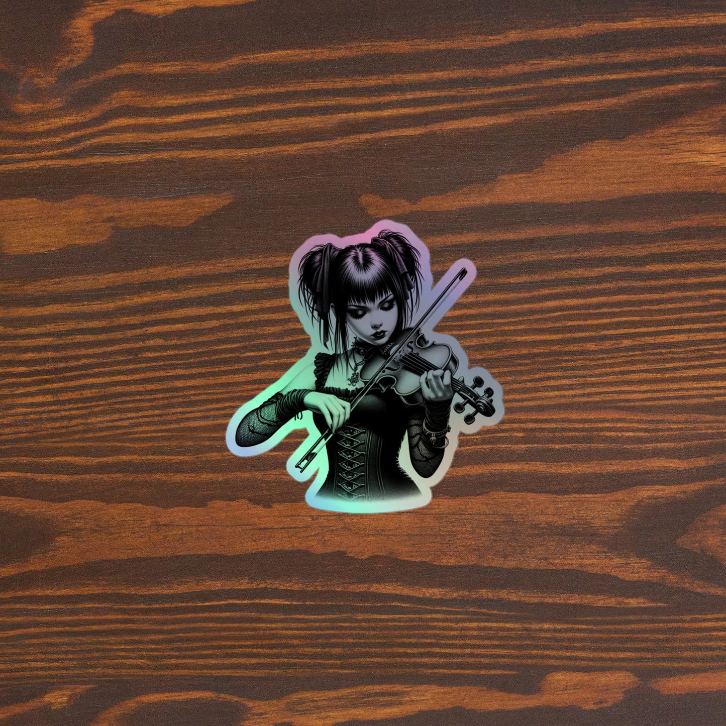 Goth Girl Playing A Violin | Goth Holographic stickers