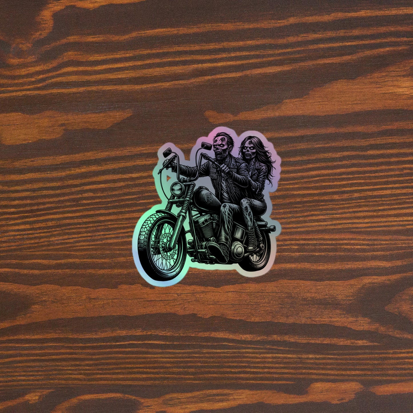 Zombie Biker Couple Holographic stickers