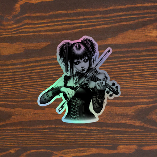 Goth Girl Playing A Violin | Goth Holographic stickers