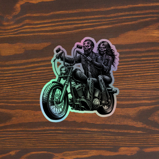 Zombie Biker Couple Holographic stickers