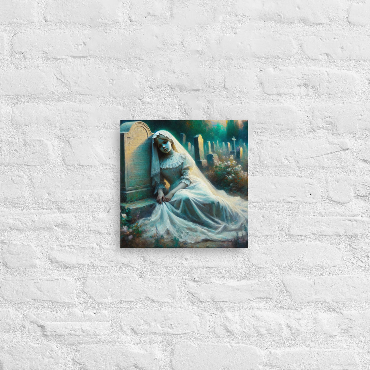 Ghost Girl In White Resting By Her Grave | Goth Thin canvas