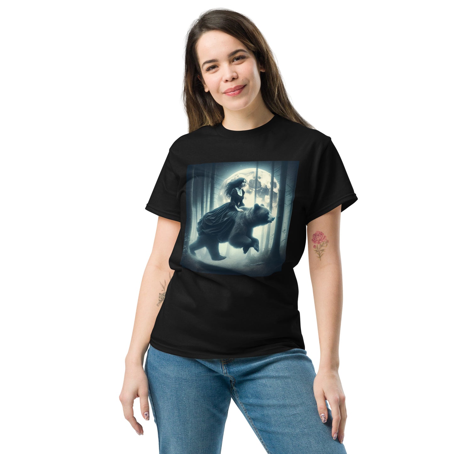 Goth Lady Riding A Ghost Bear | Goth Dark Forest Unisex classic tee