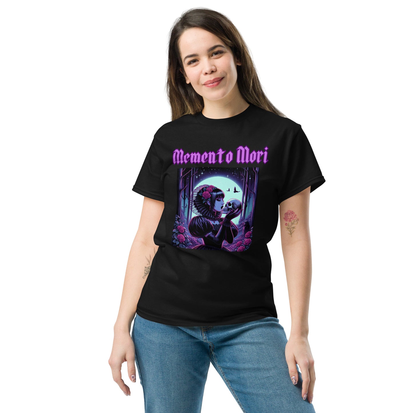 Memento Mori | Goth Girl Kissing A Skull Unisex classic tee