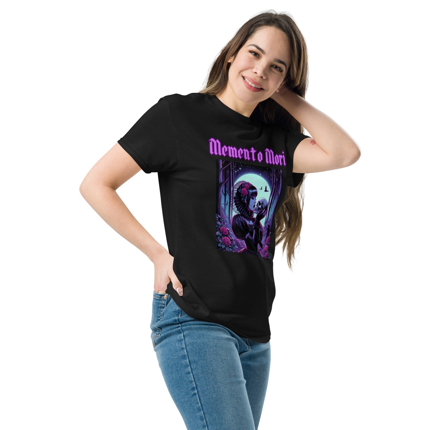 Memento Mori | Goth Girl Kissing A Skull Unisex classic tee