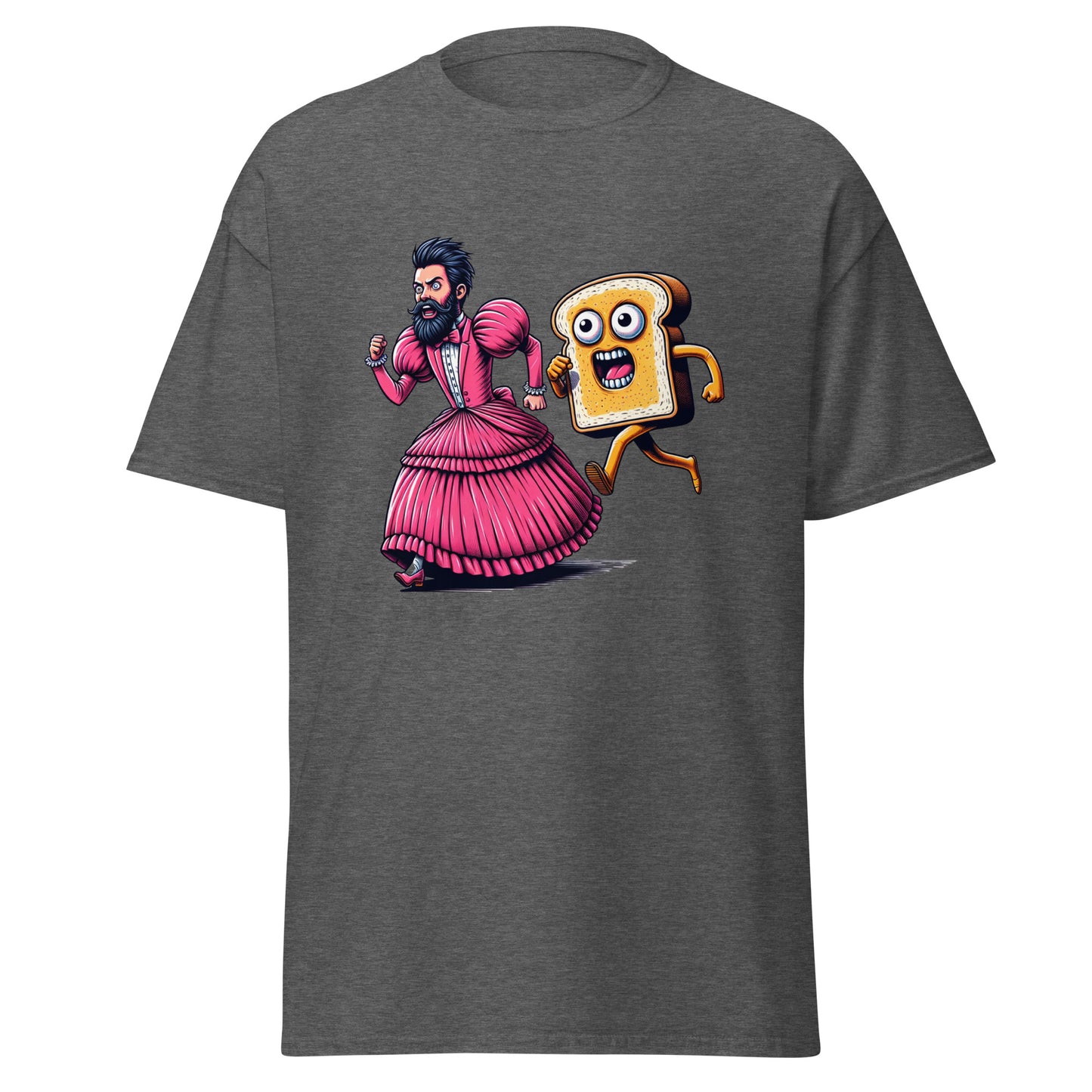 Guy In A Dress Running w/ A Butter Toast Monster | Weird and Funny Unisex classic tee