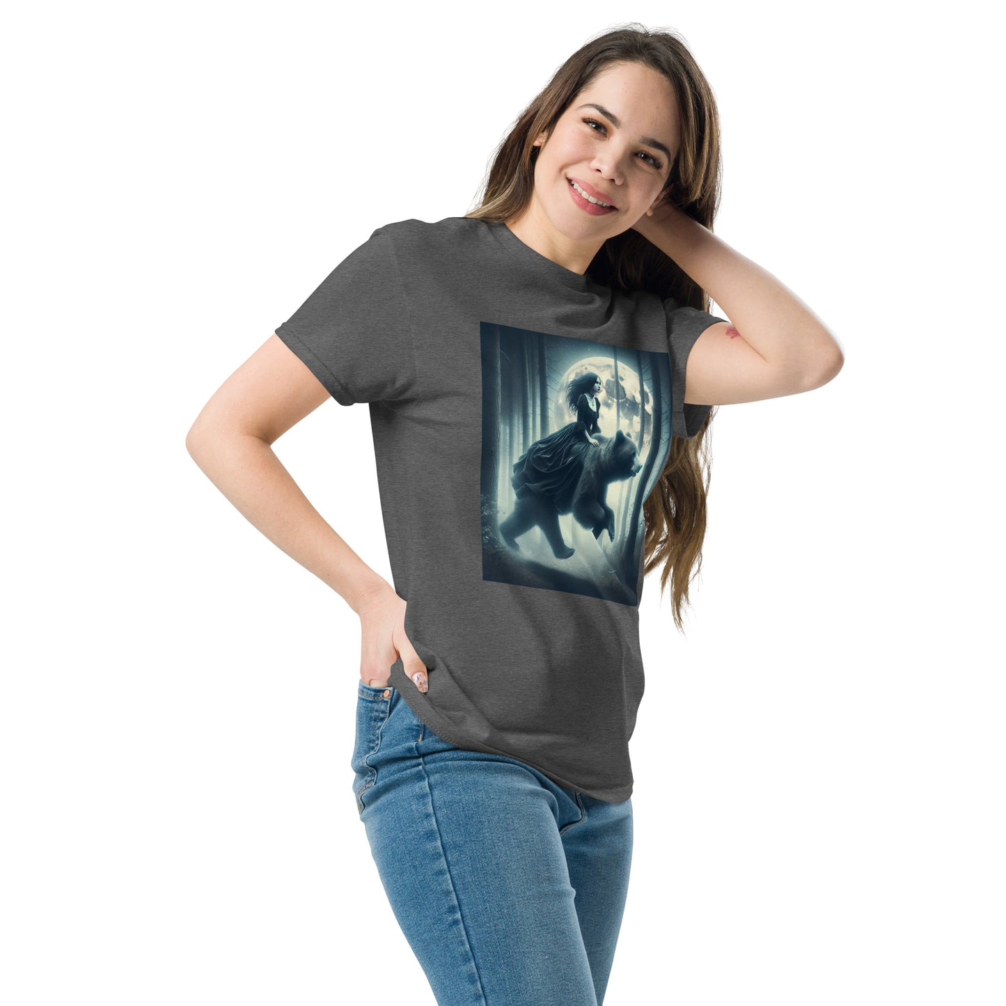 Goth Lady Riding A Ghost Bear | Goth Dark Forest Unisex classic tee