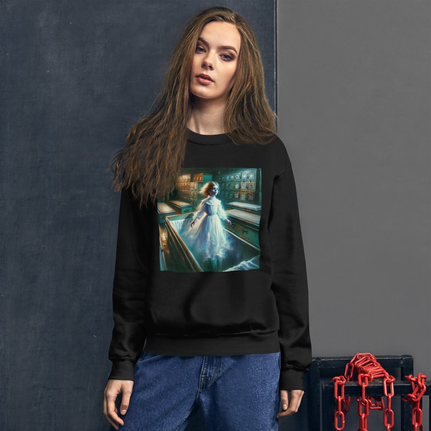 Young Ghost Girl Floating In The Morgue | Goth Unisex Sweatshirt