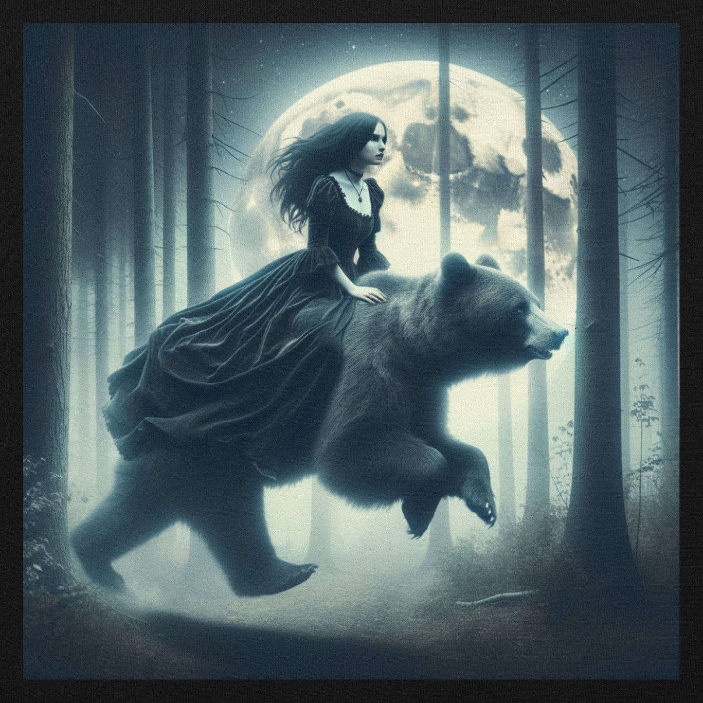 Goth Lady Riding A Ghost Bear | Goth Dark Forest Unisex Hoodie