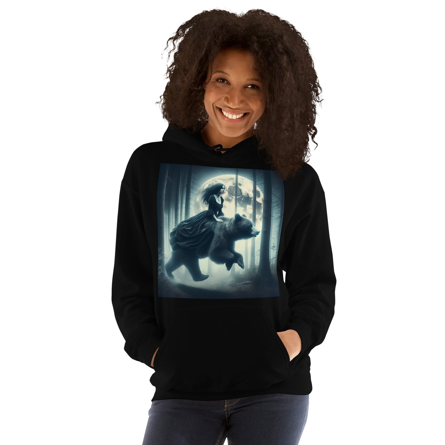 Goth Lady Riding A Ghost Bear | Goth Dark Forest Unisex Hoodie