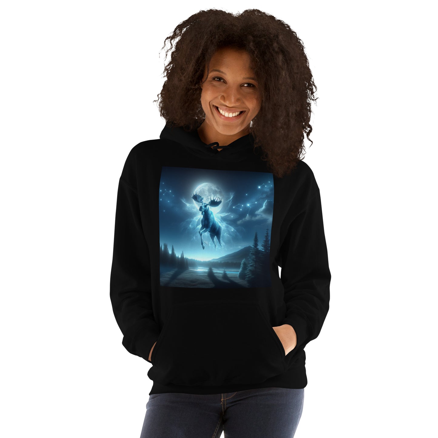 Ghost Moose In The Sky | Goth Great Outdoors Themed Unisex Hoodie