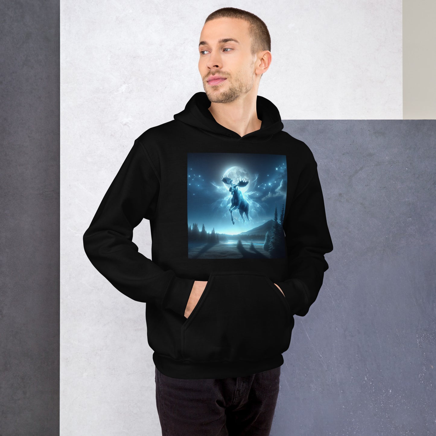 Ghost Moose In The Sky | Goth Great Outdoors Themed Unisex Hoodie