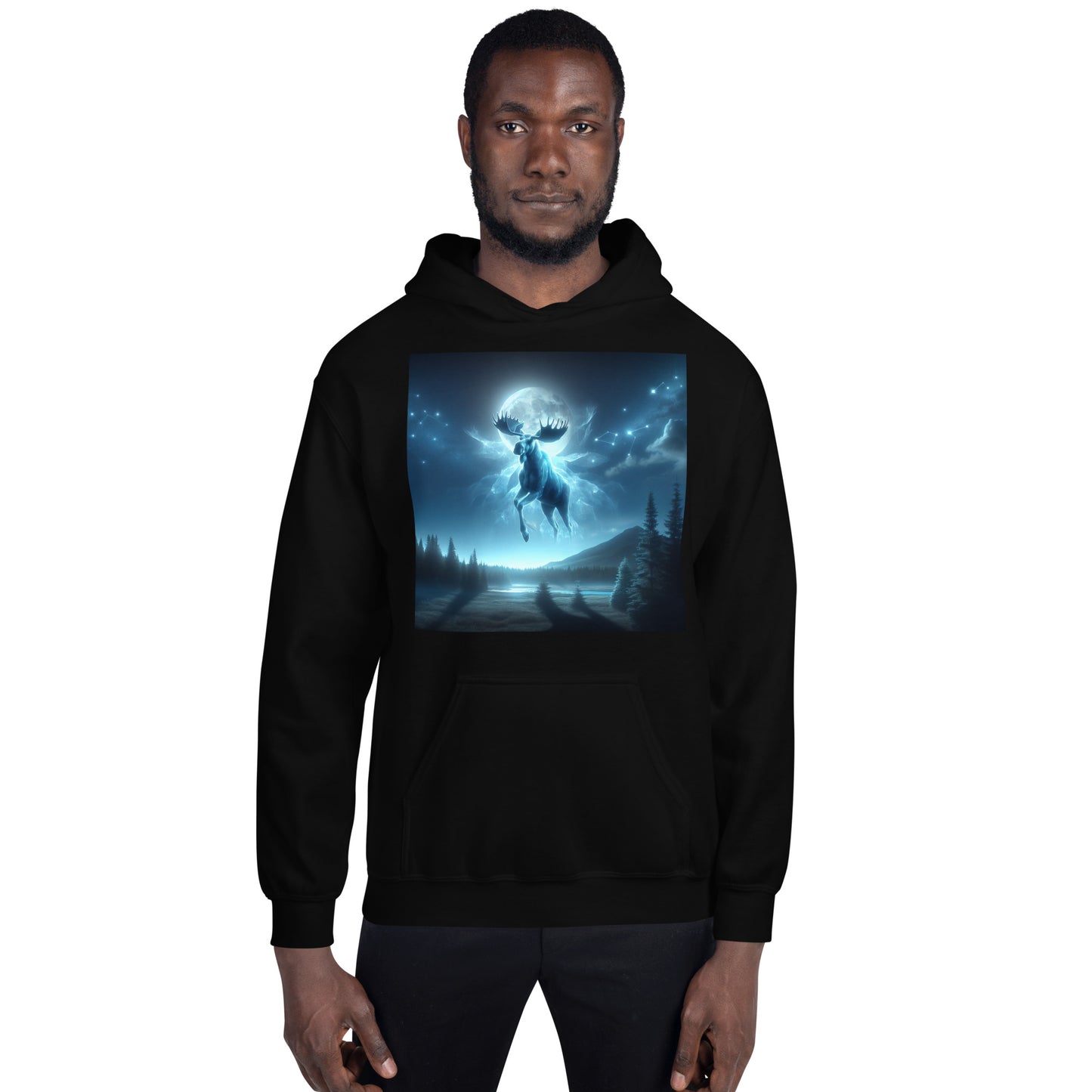 Ghost Moose In The Sky | Goth Great Outdoors Themed Unisex Hoodie