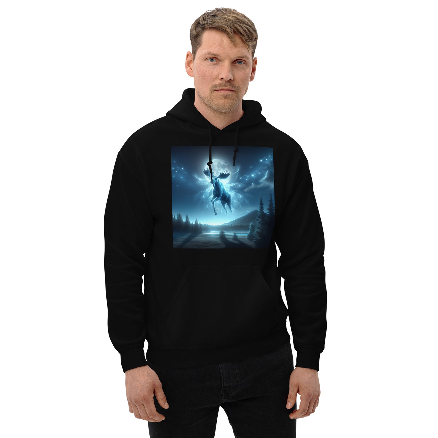 Ghost Moose In The Sky | Goth Great Outdoors Themed Unisex Hoodie