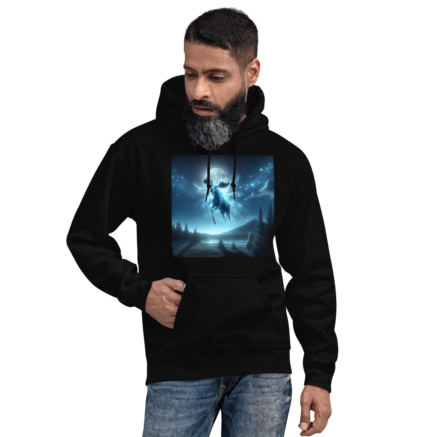 Ghost Moose In The Sky | Goth Great Outdoors Themed Unisex Hoodie