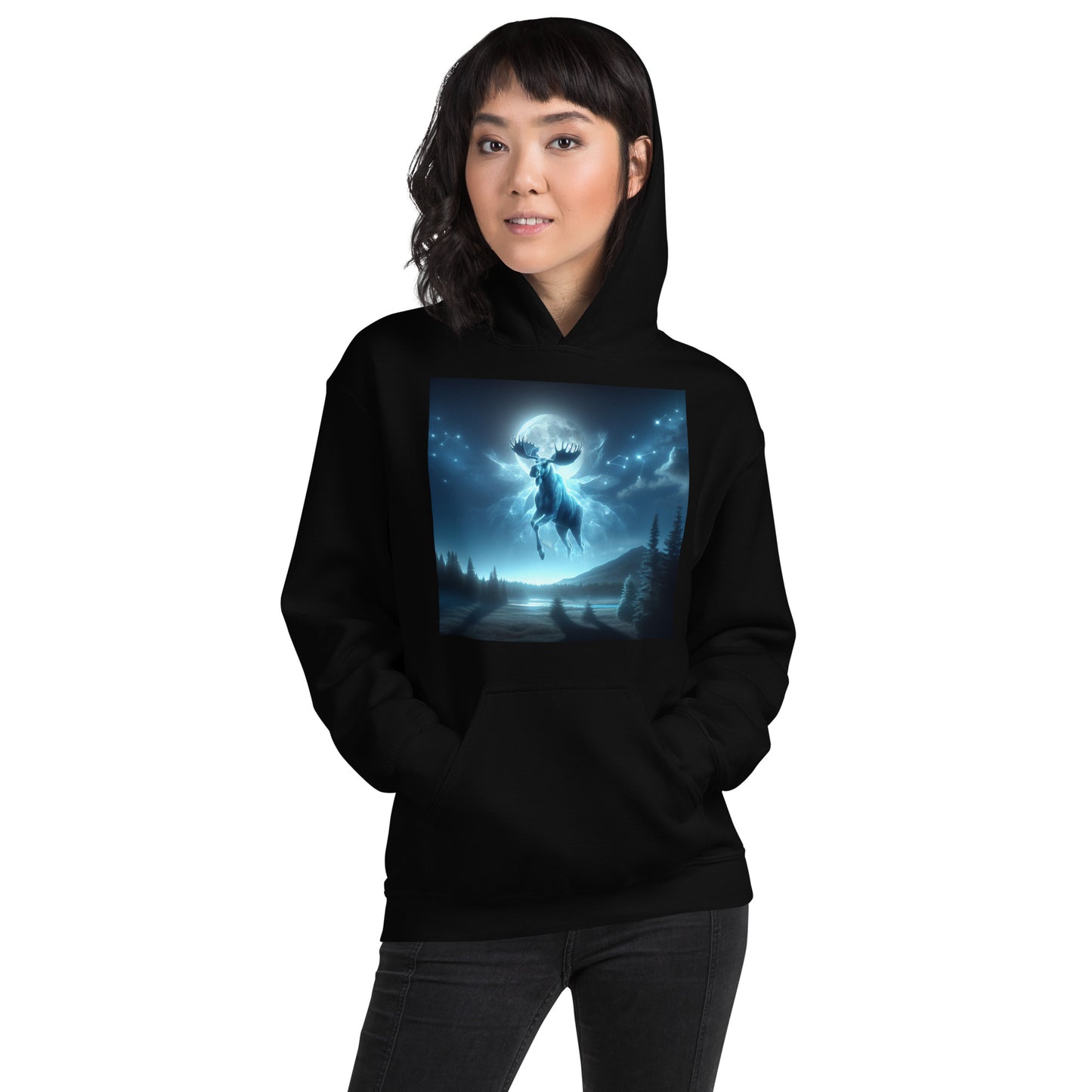 Ghost Moose In The Sky | Goth Great Outdoors Themed Unisex Hoodie