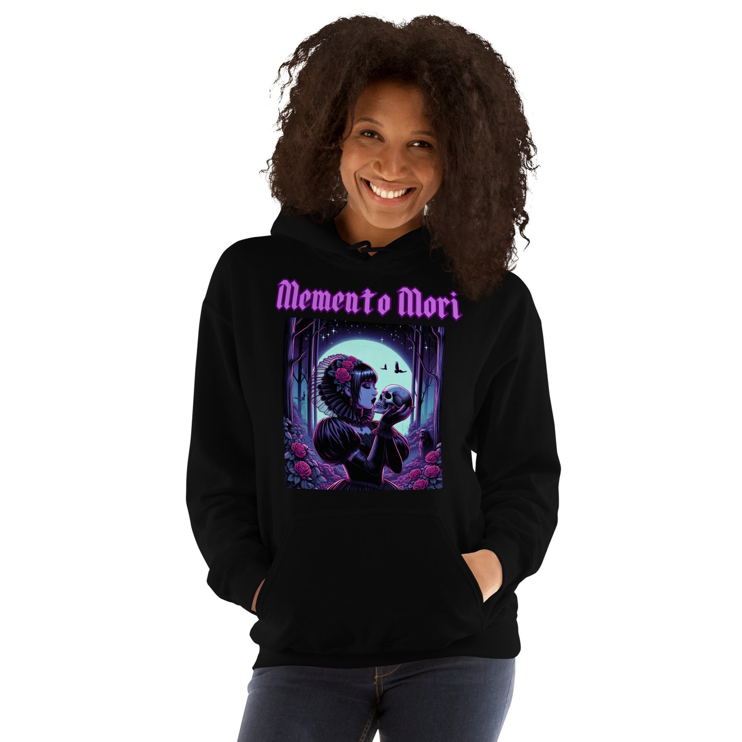 Memento Mori | Goth Girl Kissing A Skull Unisex Hoodie