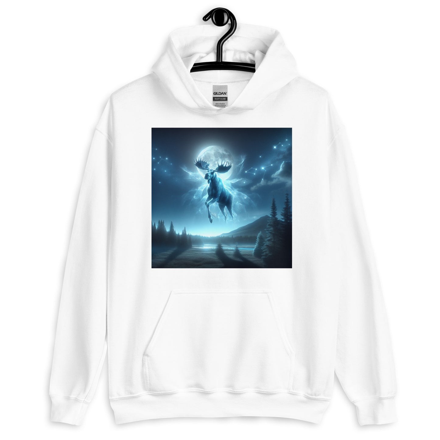 Ghost Moose In The Sky | Goth Great Outdoors Themed Unisex Hoodie