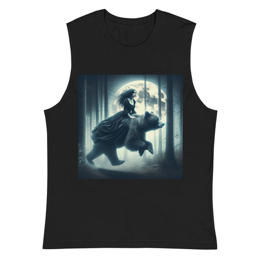 Goth Lady Riding A Ghost Bear | Goth Dark Forest Muscle Shirt