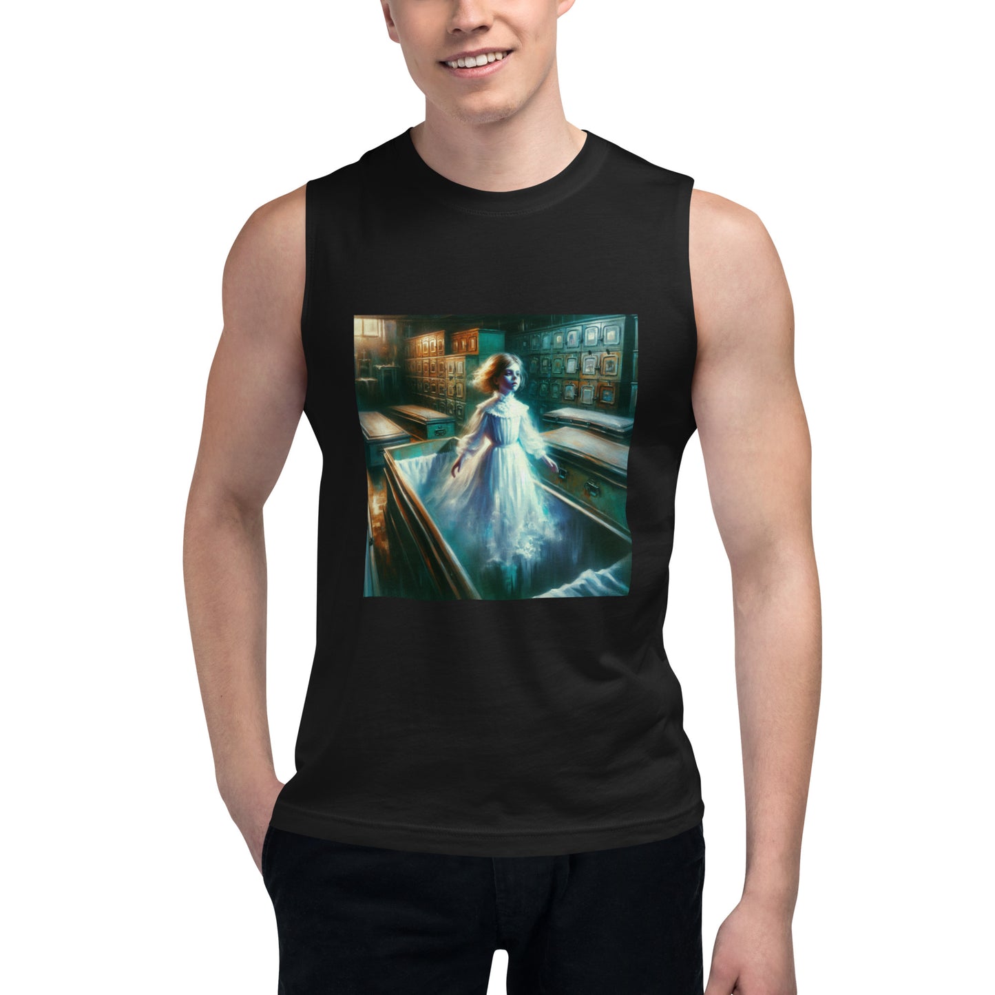 Young Ghost Girl Floating In The Morgue | Goth Muscle Shirt