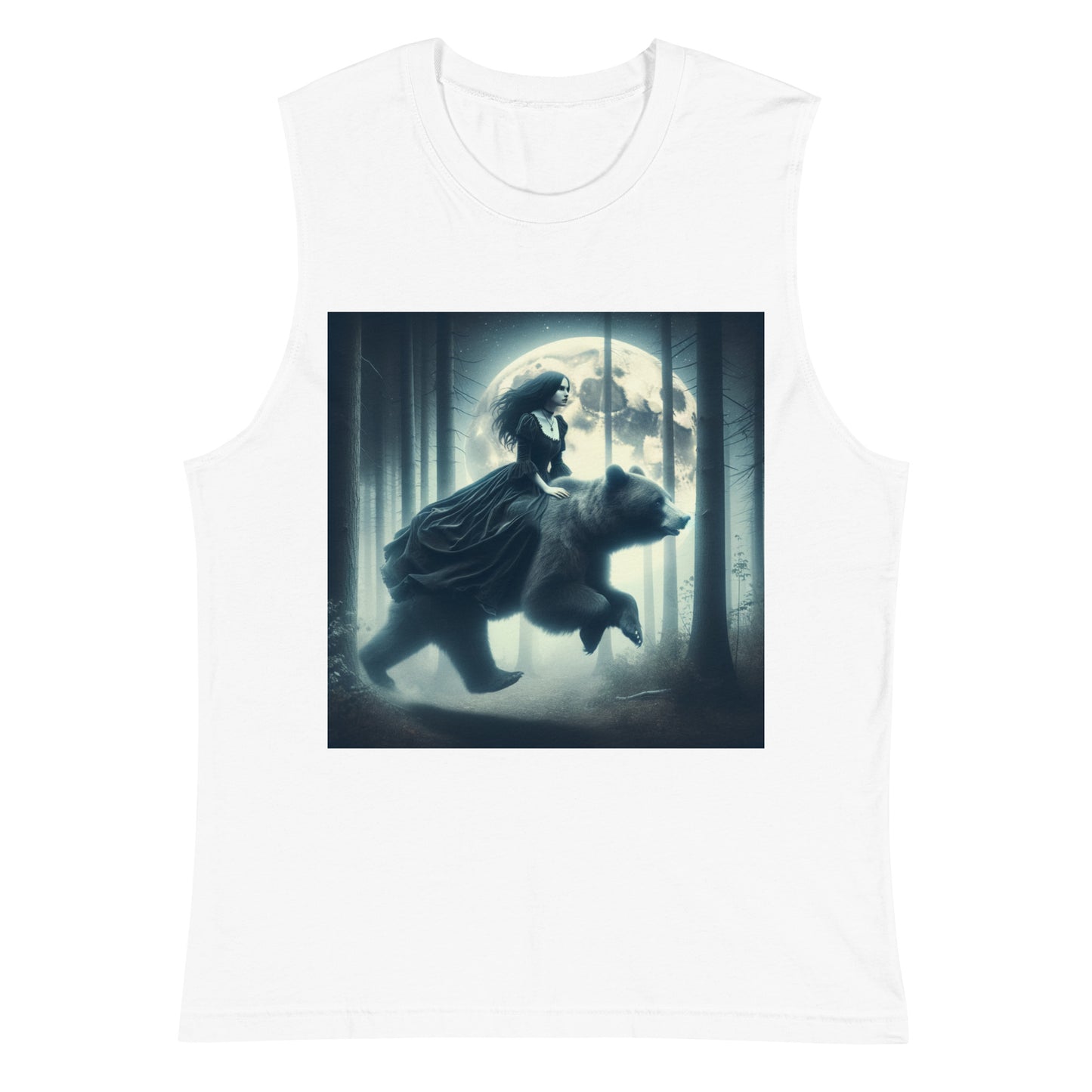 Goth Lady Riding A Ghost Bear | Goth Dark Forest Muscle Shirt