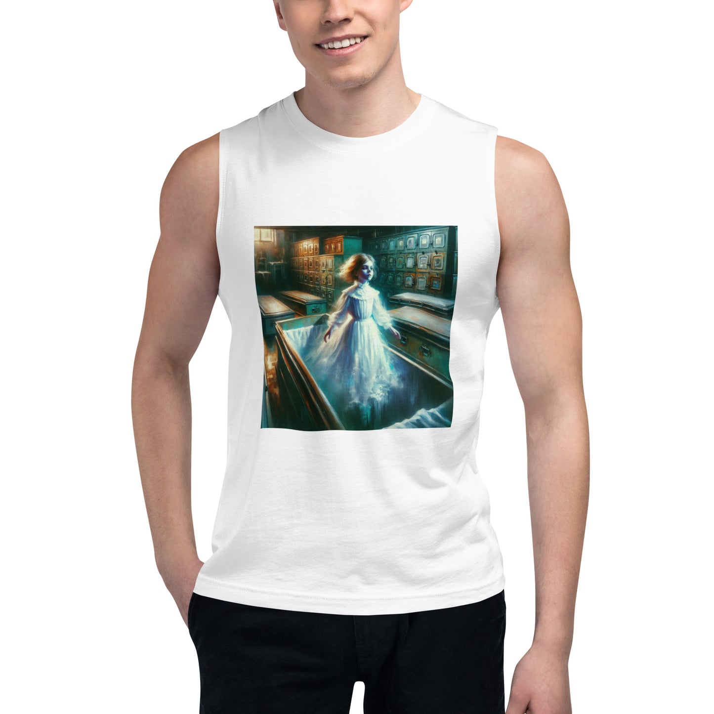 Young Ghost Girl Floating In The Morgue | Goth Muscle Shirt