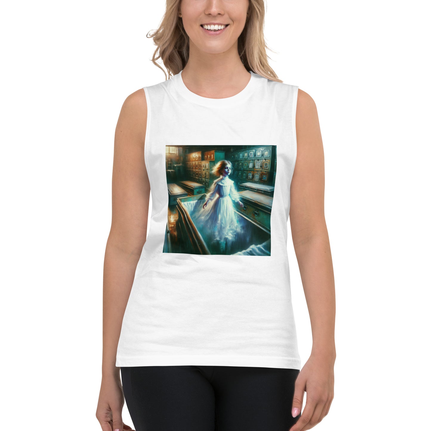 Young Ghost Girl Floating In The Morgue | Goth Muscle Shirt