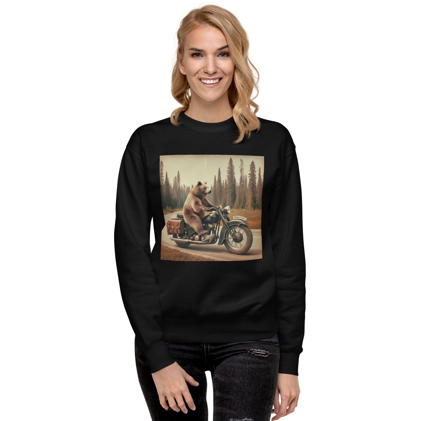 Grizzly Bear Riding A Motorcycle Unisex Premium Sweatshirt