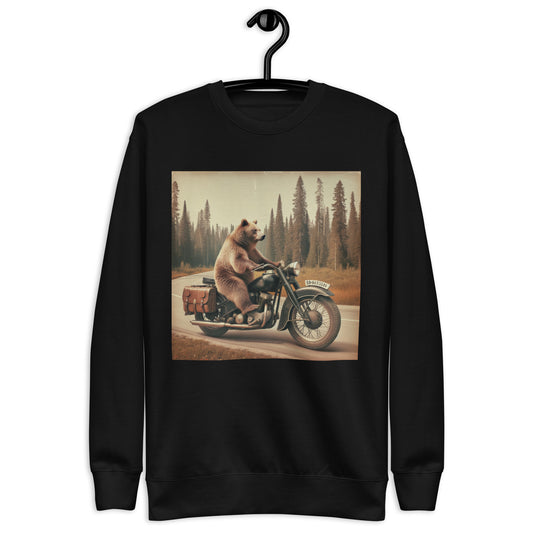 Grizzly Bear Riding A Motorcycle Unisex Premium Sweatshirt