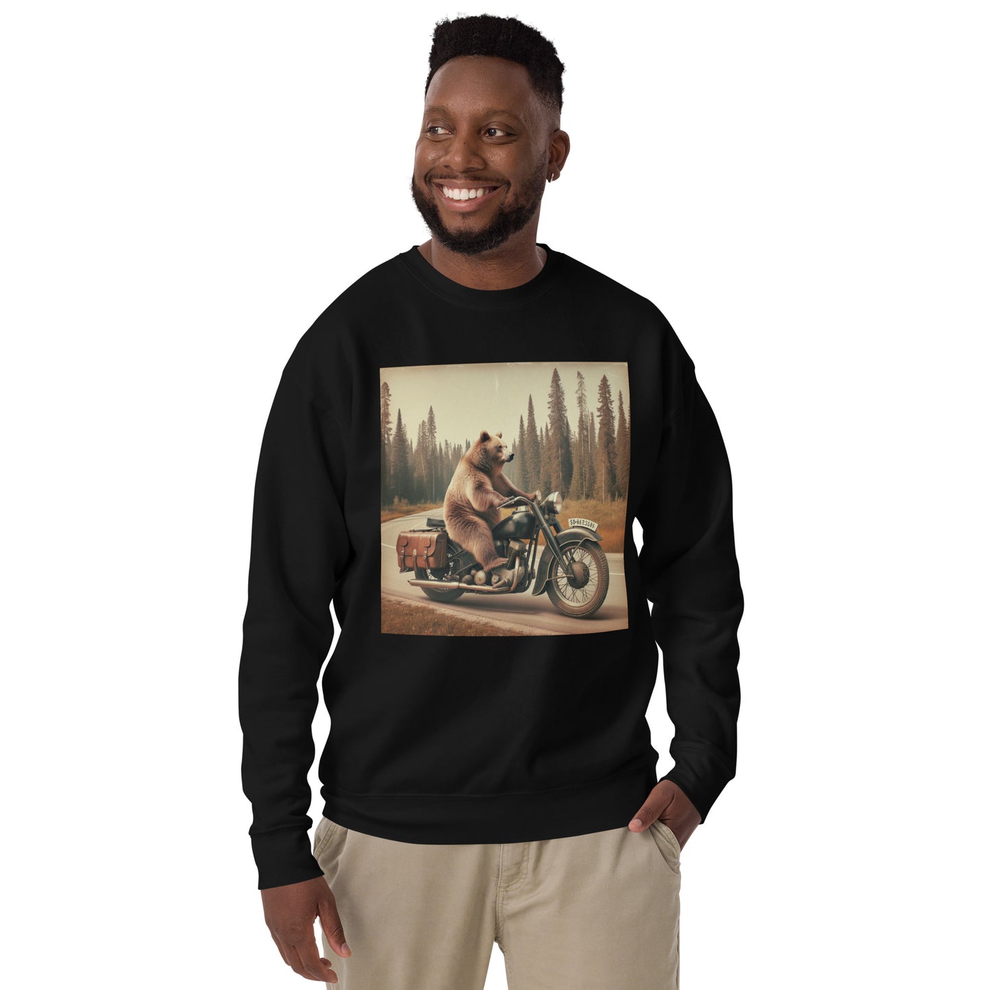 Grizzly Bear Riding A Motorcycle Unisex Premium Sweatshirt