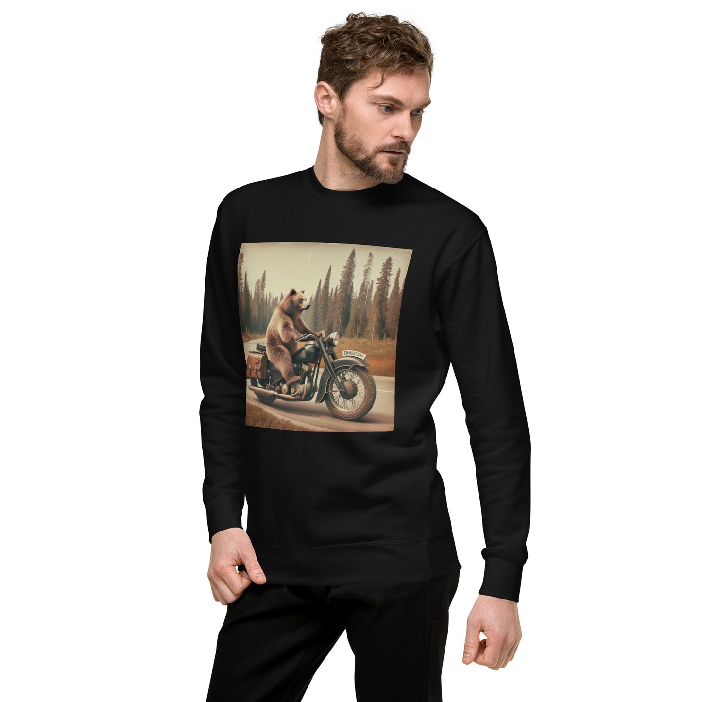 Grizzly Bear Riding A Motorcycle Unisex Premium Sweatshirt