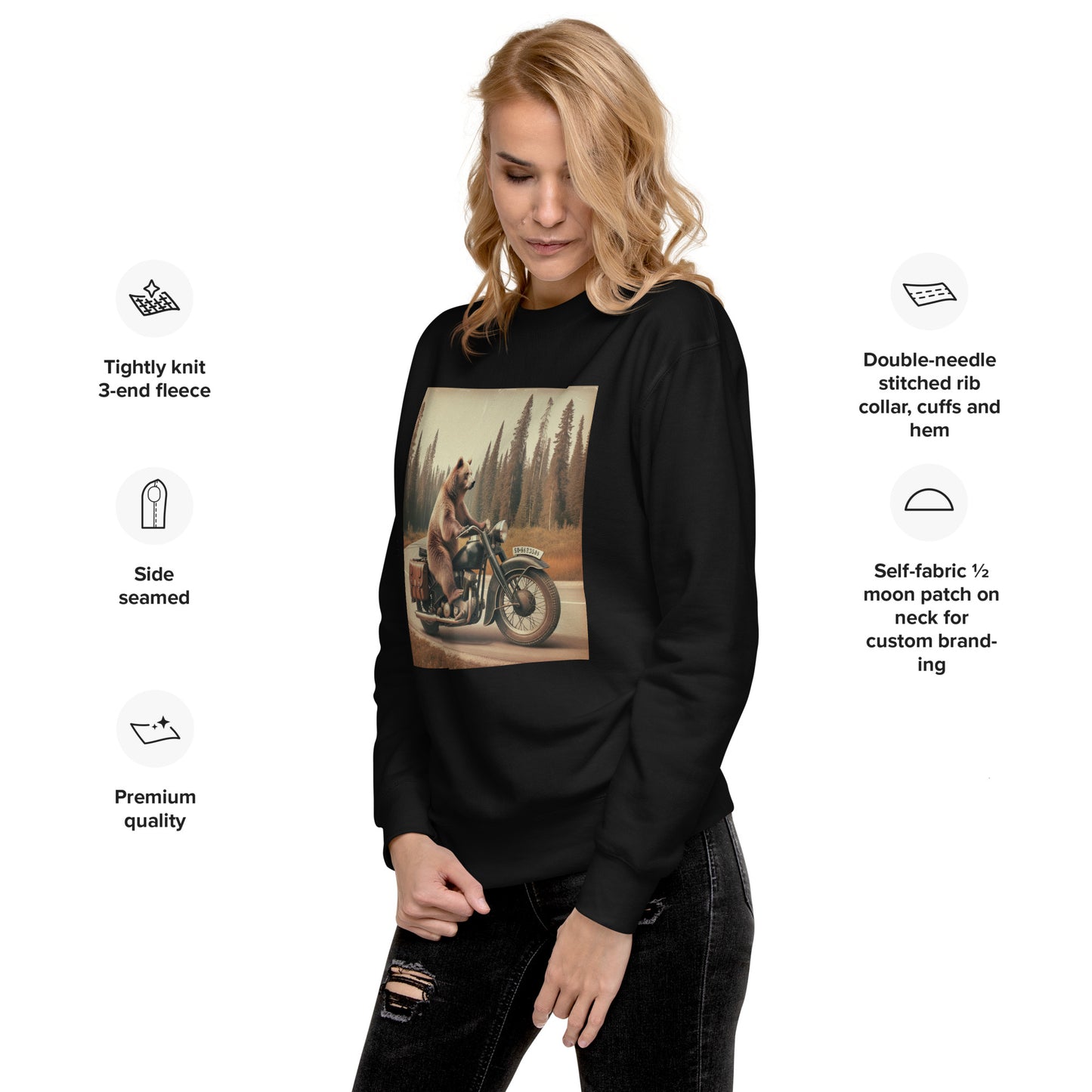 Grizzly Bear Riding A Motorcycle Unisex Premium Sweatshirt