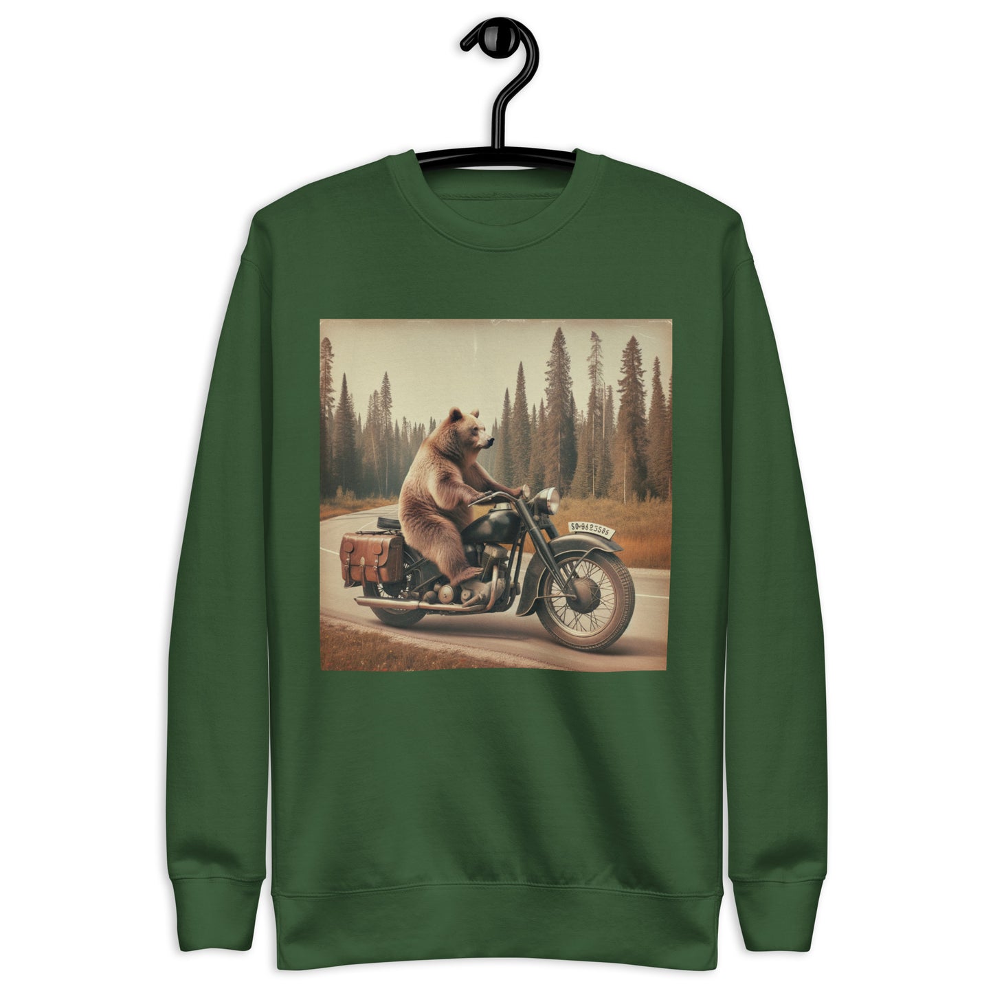 Grizzly Bear Riding A Motorcycle Unisex Premium Sweatshirt