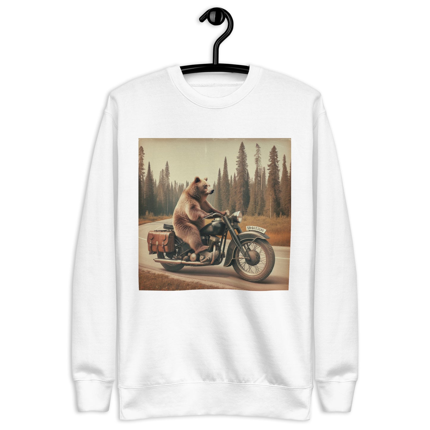 Grizzly Bear Riding A Motorcycle Unisex Premium Sweatshirt