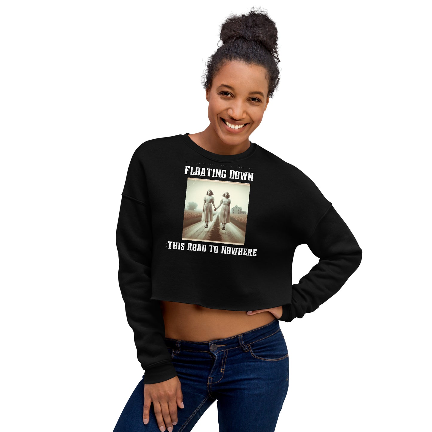 Floating Down This Road To Nowhere | Two Ghost Girls Crop Sweatshirt