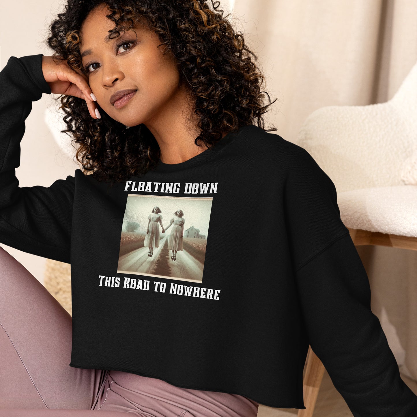 Floating Down This Road To Nowhere | Two Ghost Girls Crop Sweatshirt