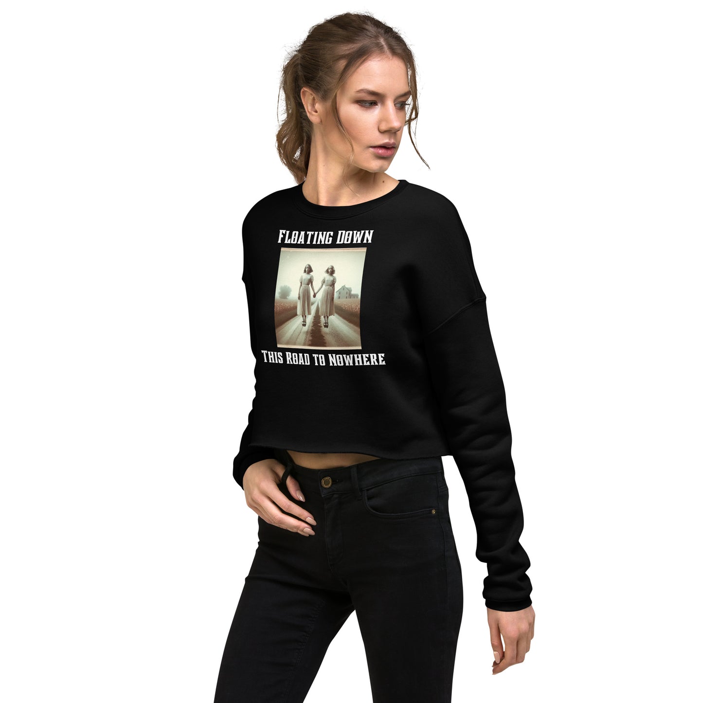 Floating Down This Road To Nowhere | Two Ghost Girls Crop Sweatshirt