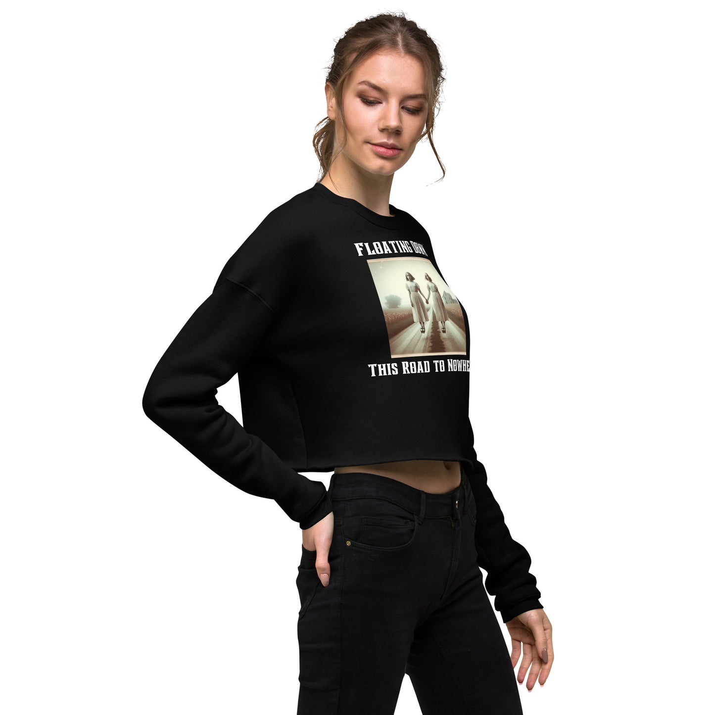 Floating Down This Road To Nowhere | Two Ghost Girls Crop Sweatshirt