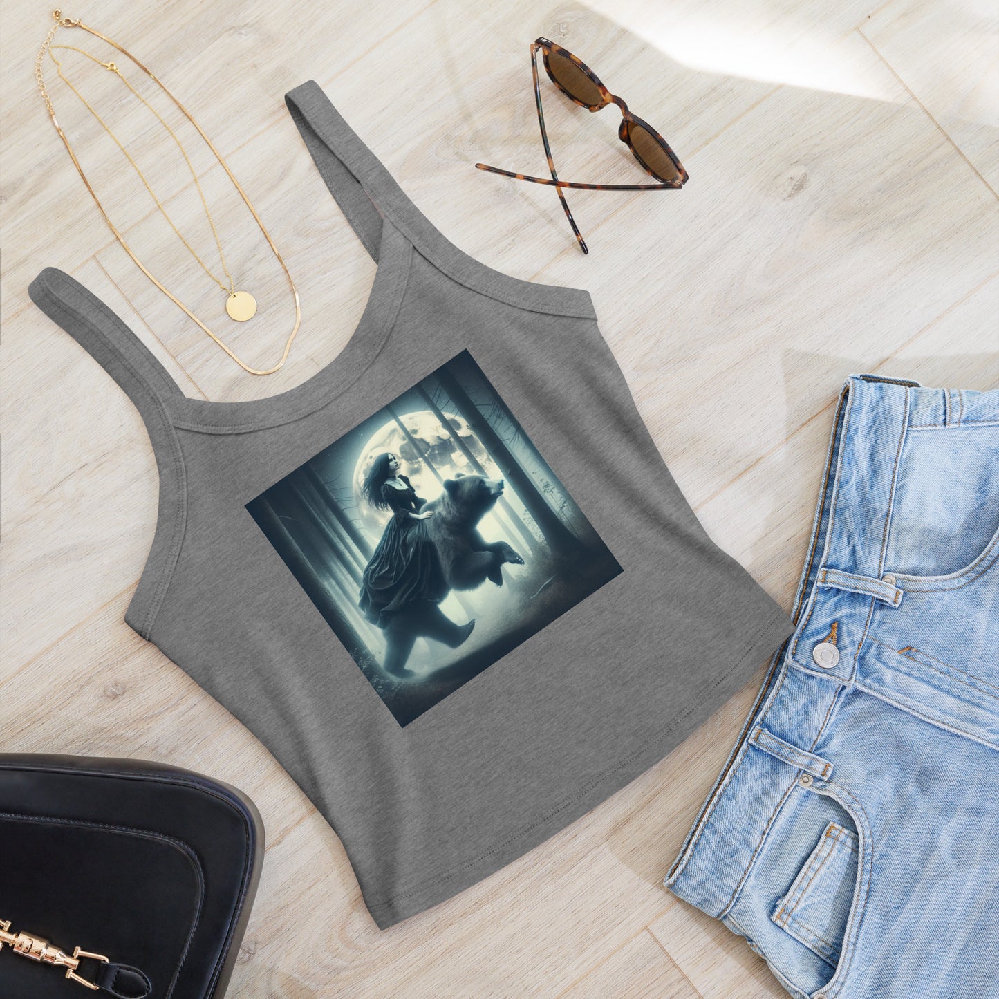 Goth Lady Riding A Ghost Bear | Goth Dark Forest Women’s micro-rib tank top