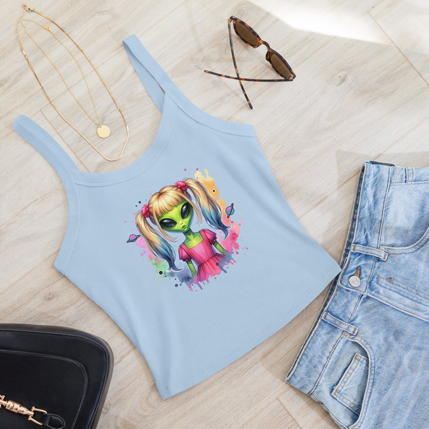 Cute Alien Girl | Women’s micro-rib tank top