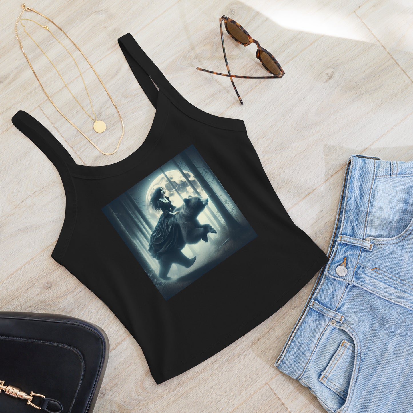 Goth Lady Riding A Ghost Bear | Goth Dark Forest Women’s micro-rib tank top