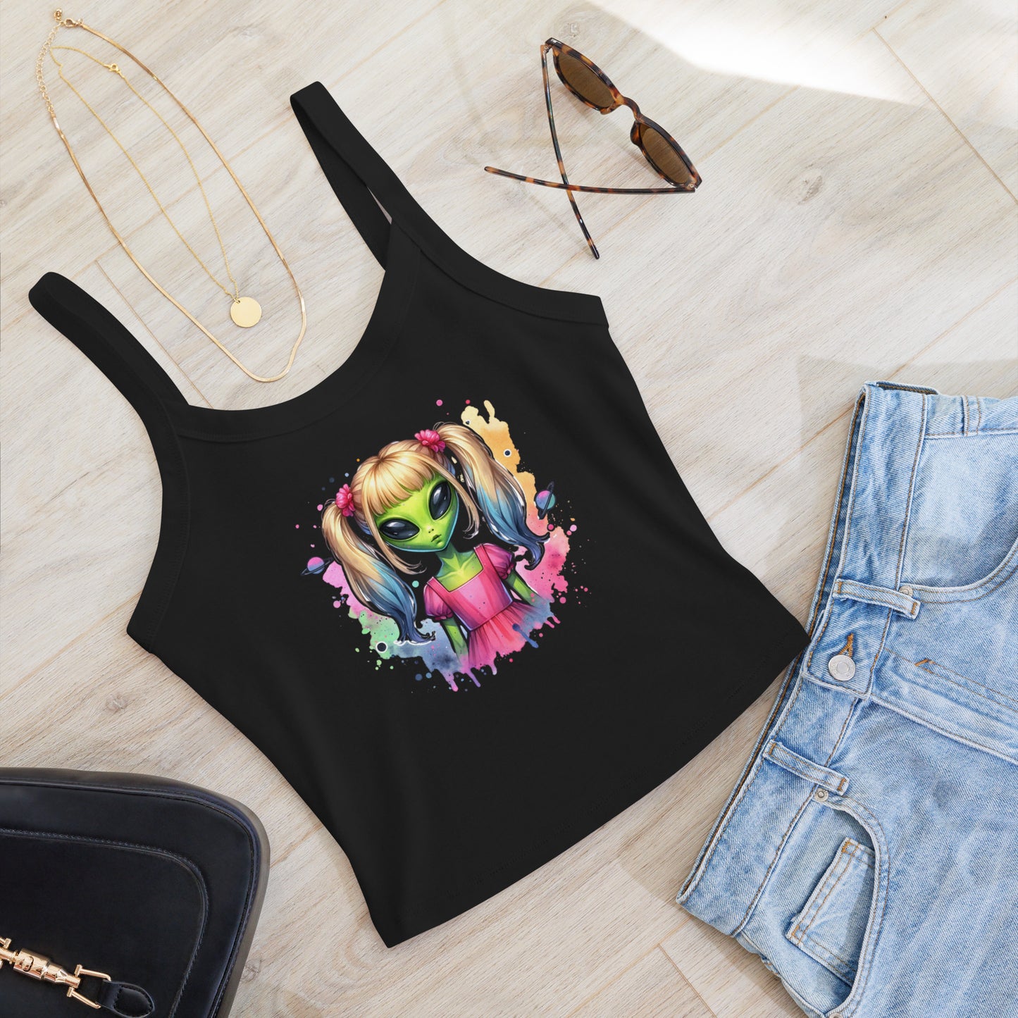 Cute Alien Girl | Women’s micro-rib tank top